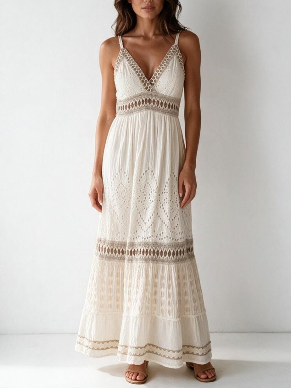 ME 2 MAGIC IVORY BOHO EYELET MAXI DRESS